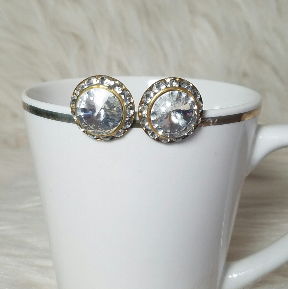 3 for$15 Gold Round Cut Crystal Stud Post Earrings
